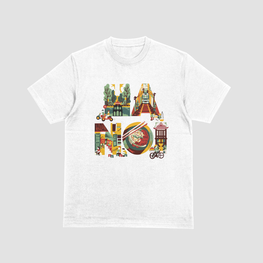 Unisex-tee Ha Noi ancient streets whisper stories, and modern lights paint the sky.
