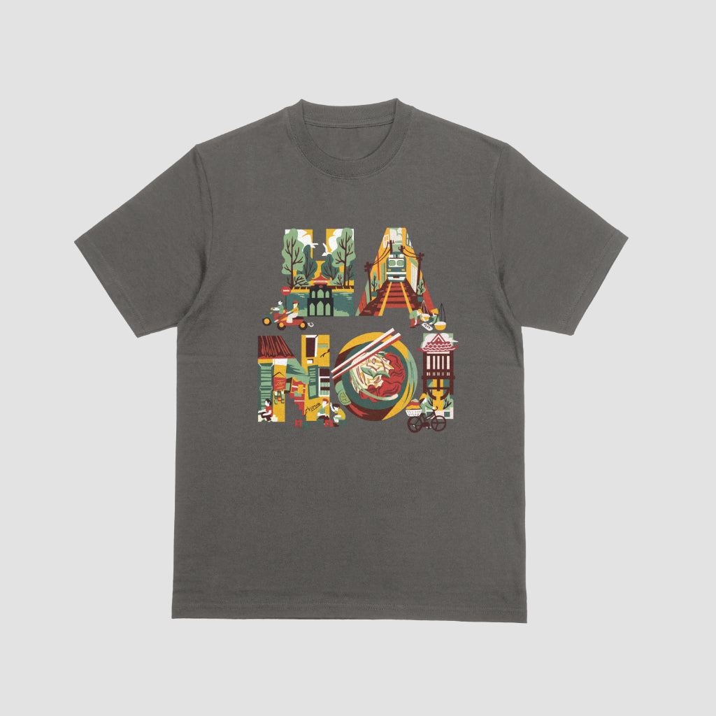 Unisex-tee Ha Noi ancient streets whisper stories, and modern lights paint the sky.