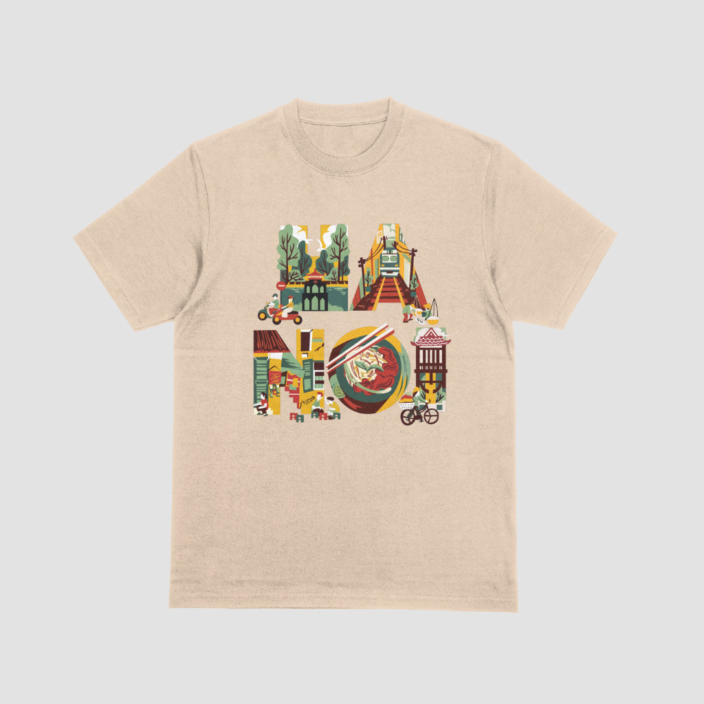 Unisex-tee Ha Noi ancient streets whisper stories, and modern lights paint the sky.