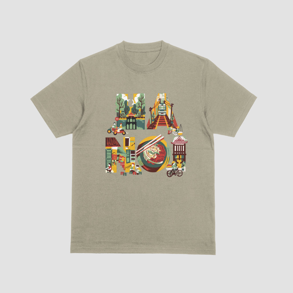Unisex-tee Ha Noi ancient streets whisper stories, and modern lights paint the sky.