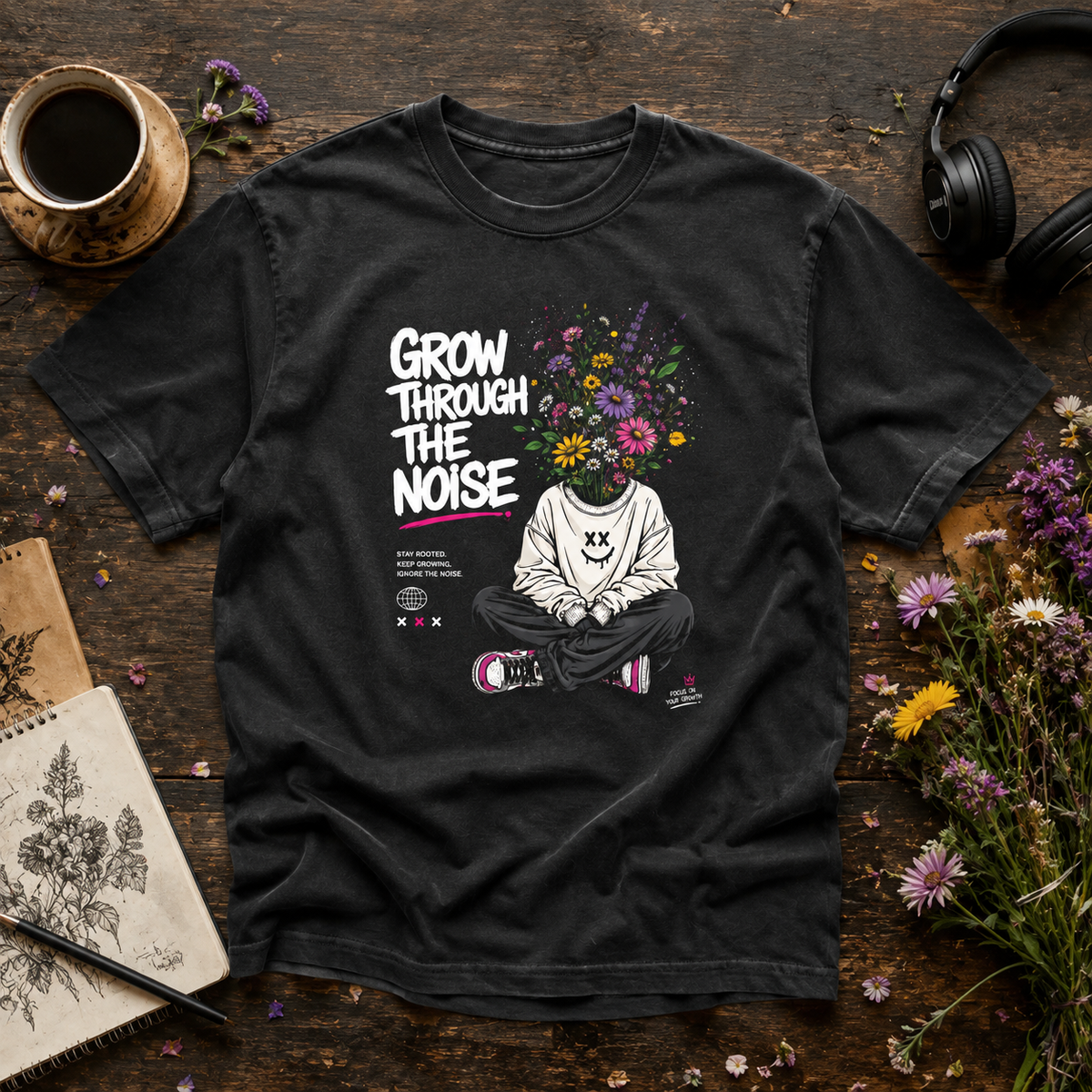 Grow Through the Noise Floral Mindset Graphic Tee