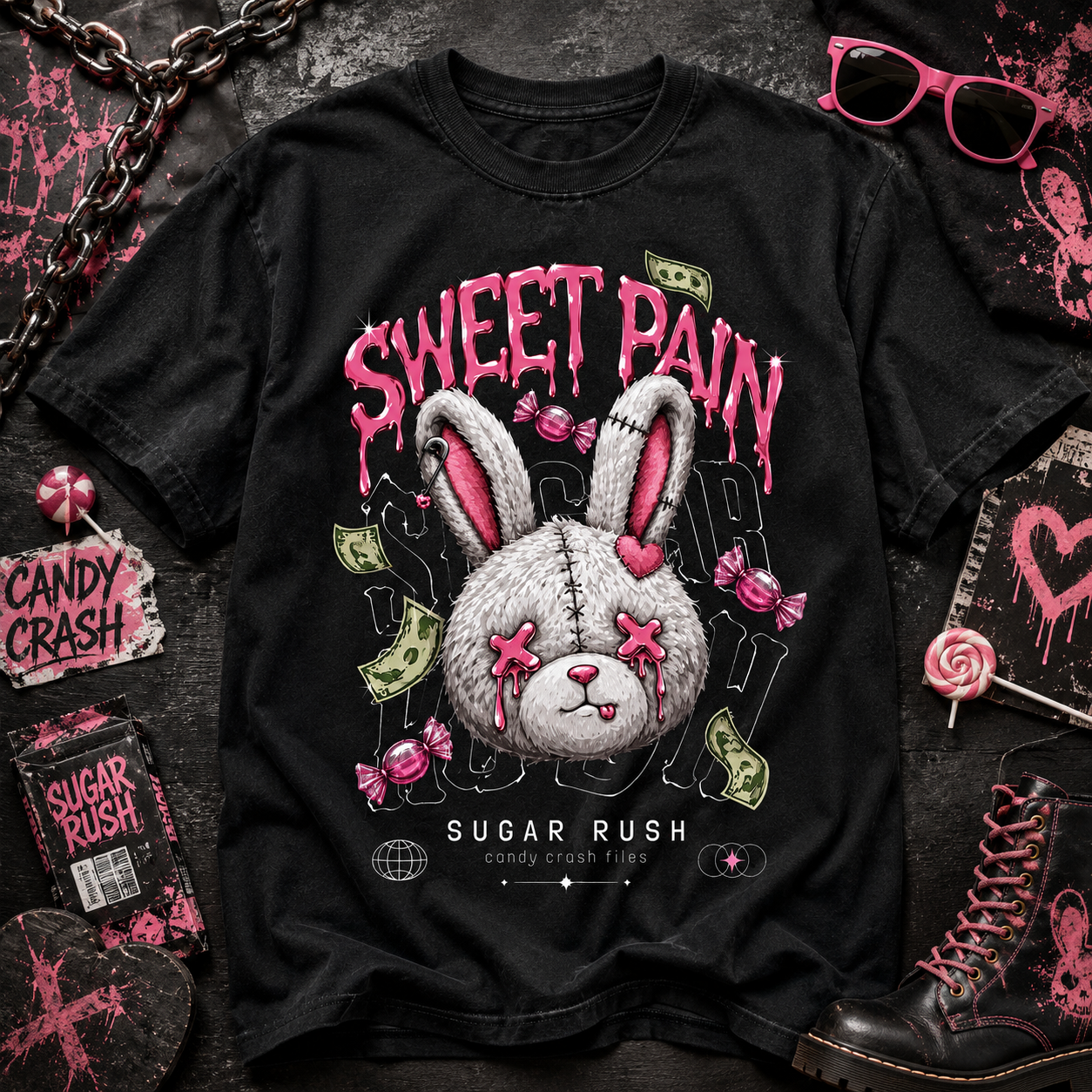 Sweet Pain Gothic Bunny T-Shirt – Creepy Cute Candy Rabbit Graphic Tee