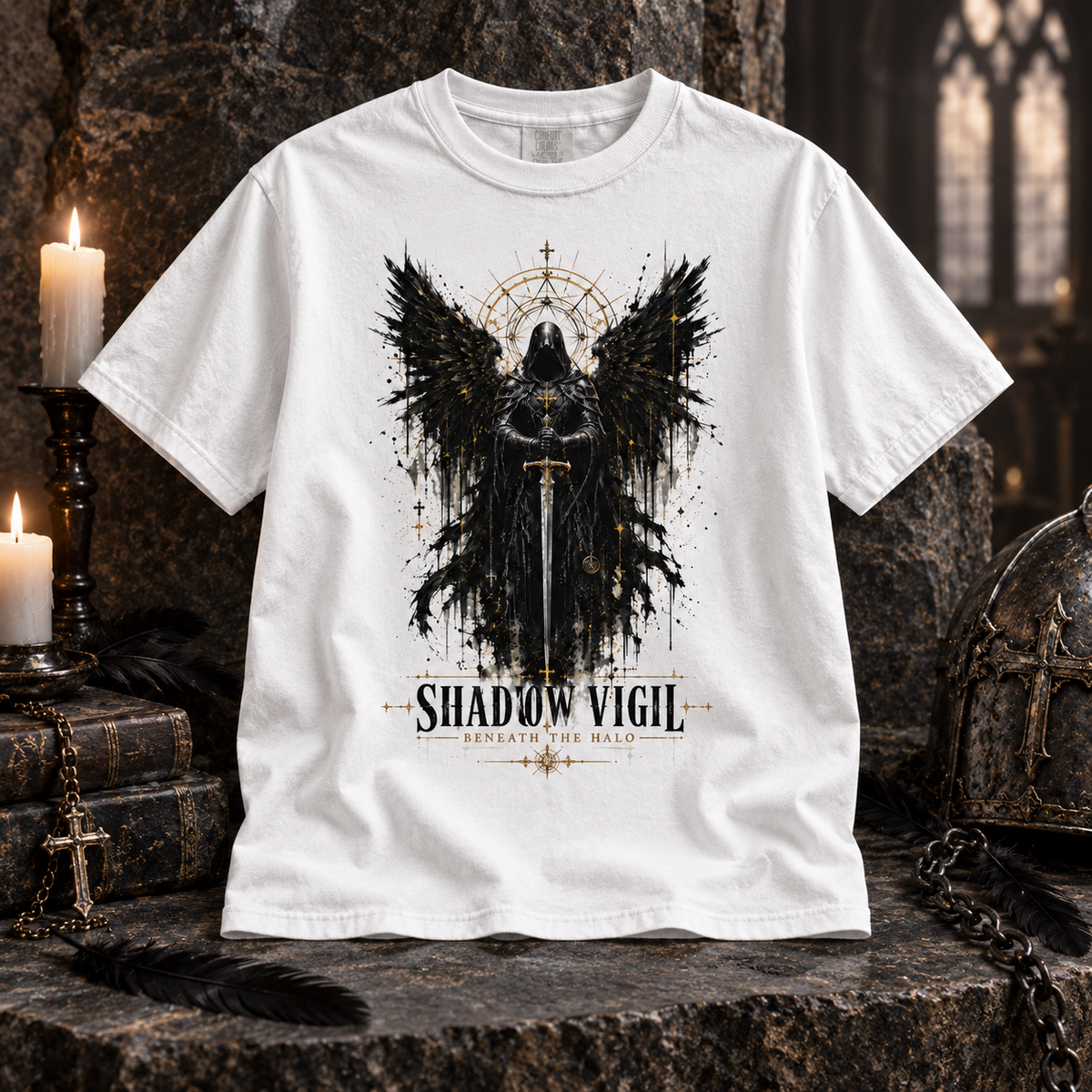 Shadow Vigil Fallen Angel Gothic Graphic Tee