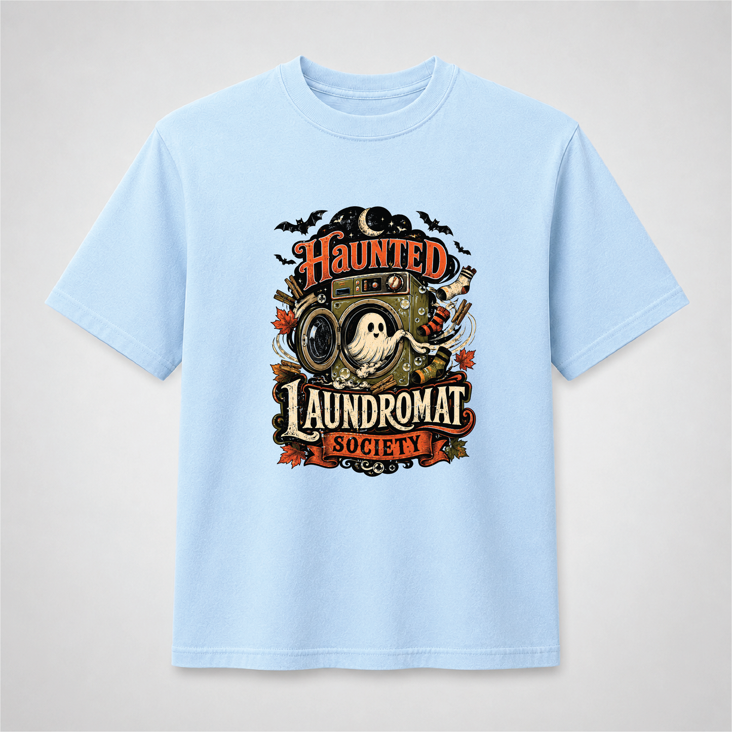 Haunted Laundromat Society Halloween T-Shirt – Retro Ghost Graphic Tee