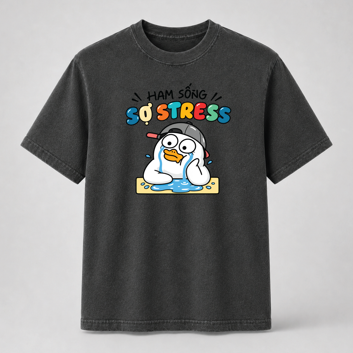 Ham Sống Sợ Stress Funny Crying Duck Graphic Tee
