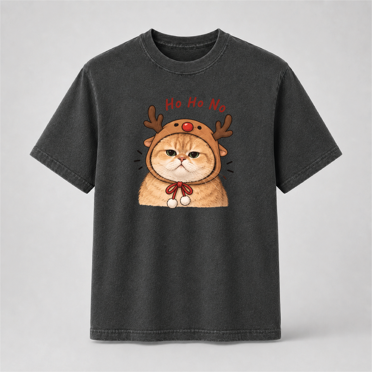 Ho Ho No Grumpy Reindeer Cat Christmas Graphic Tee