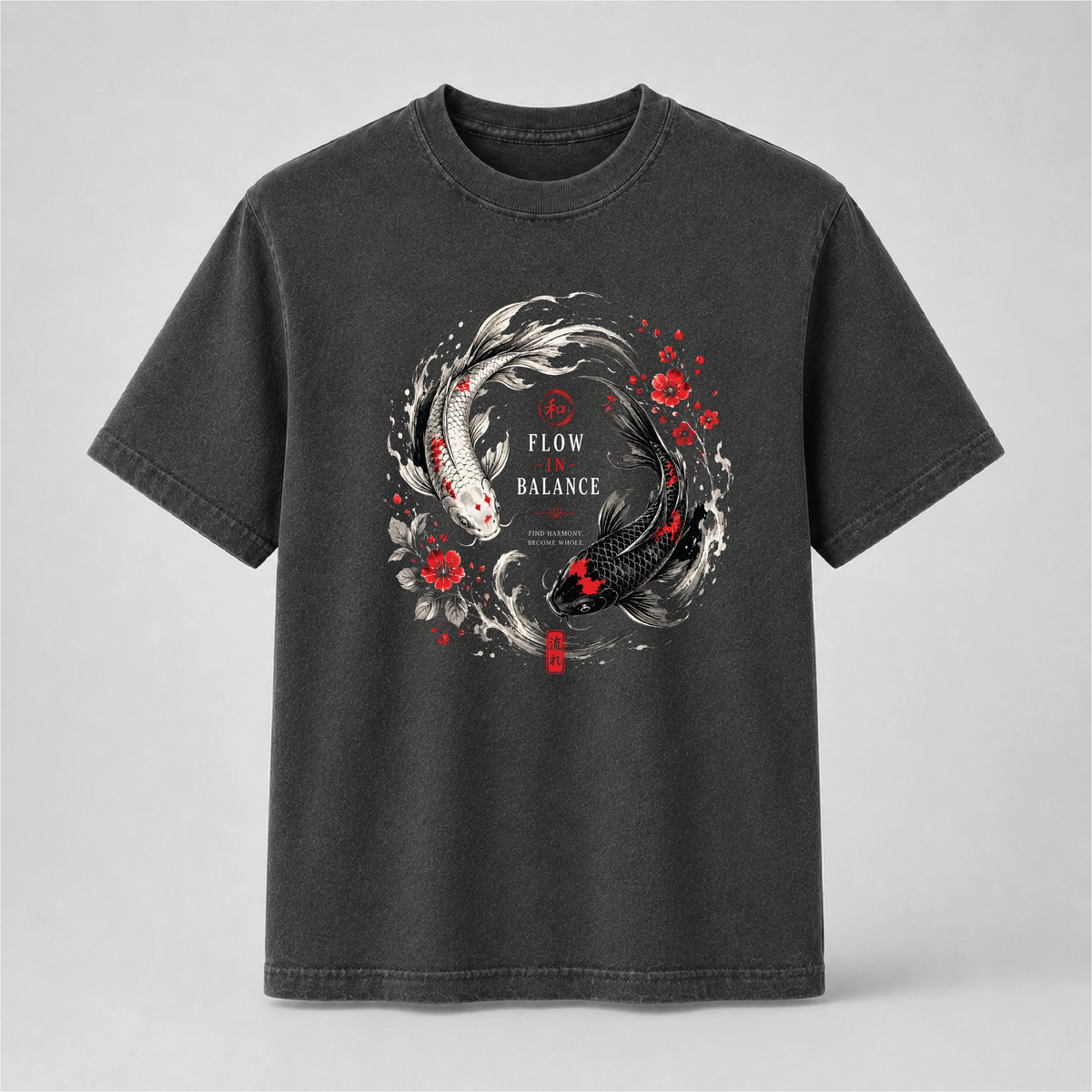 Flow in Balance Koi Fish Graphic Tee – Japanese Inspired Yin Yang Shirt