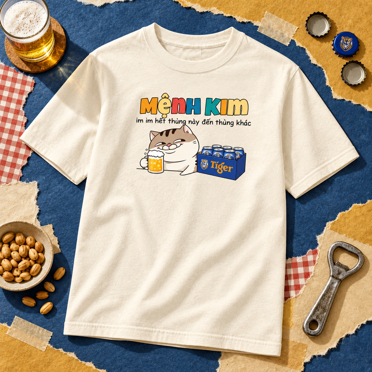 Mệnh Kim Funny Vietnamese Cat Beer Graphic Tee