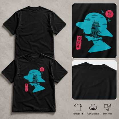 Ocean Voyage Pirate Graphic Tee – Anime-Inspired Sailing Adventure Shirt