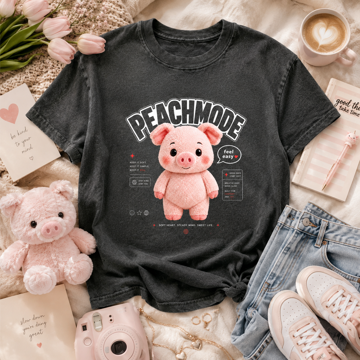 Cute Pig Peach Mode Shirt | Kawaii Self Care Graphic Tee