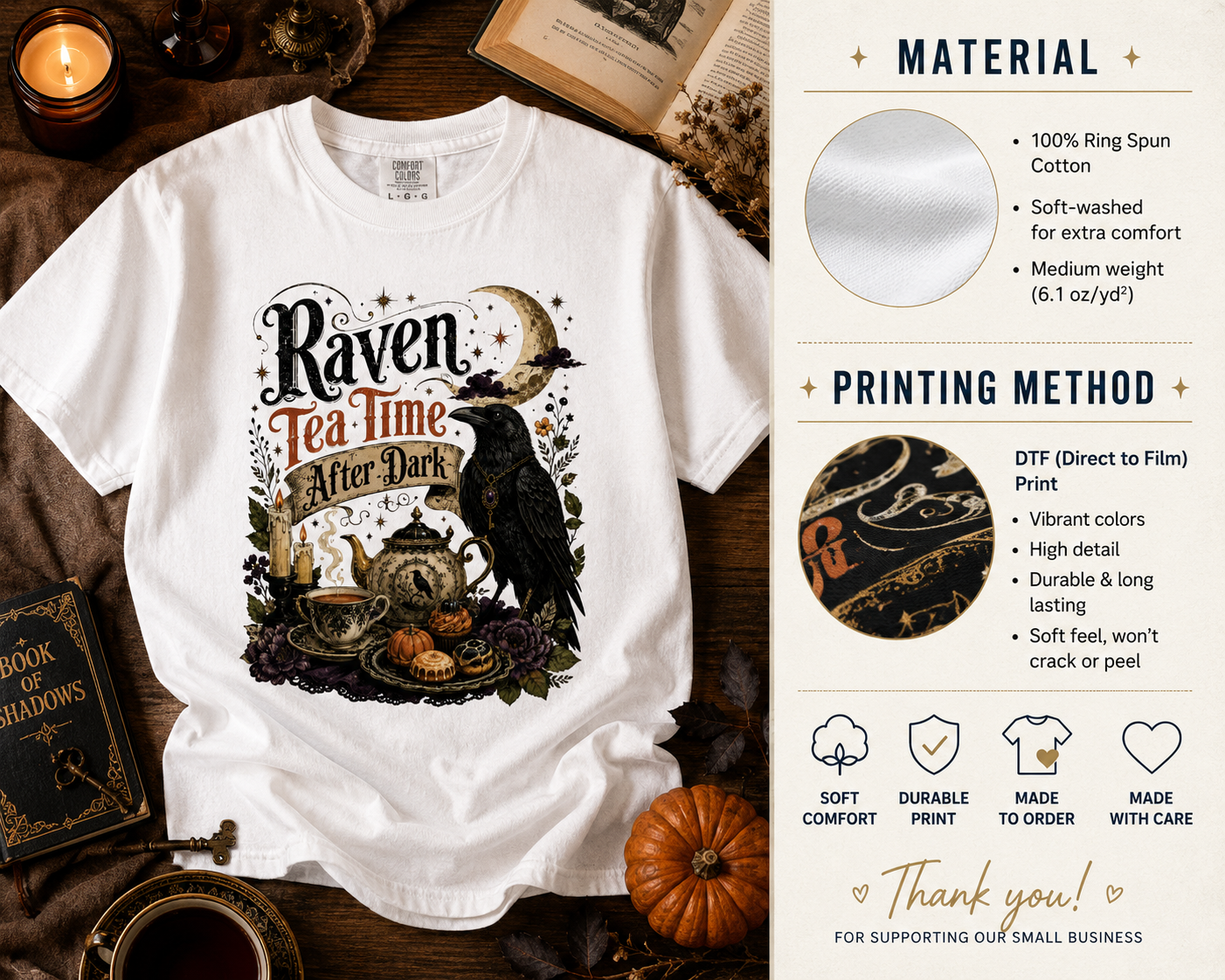 Raven Tea Time Shirt | Gothic After Dark Witchy Tee