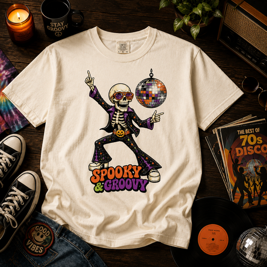 Spooky & Groovy Disco Skeleton Halloween T-Shirt