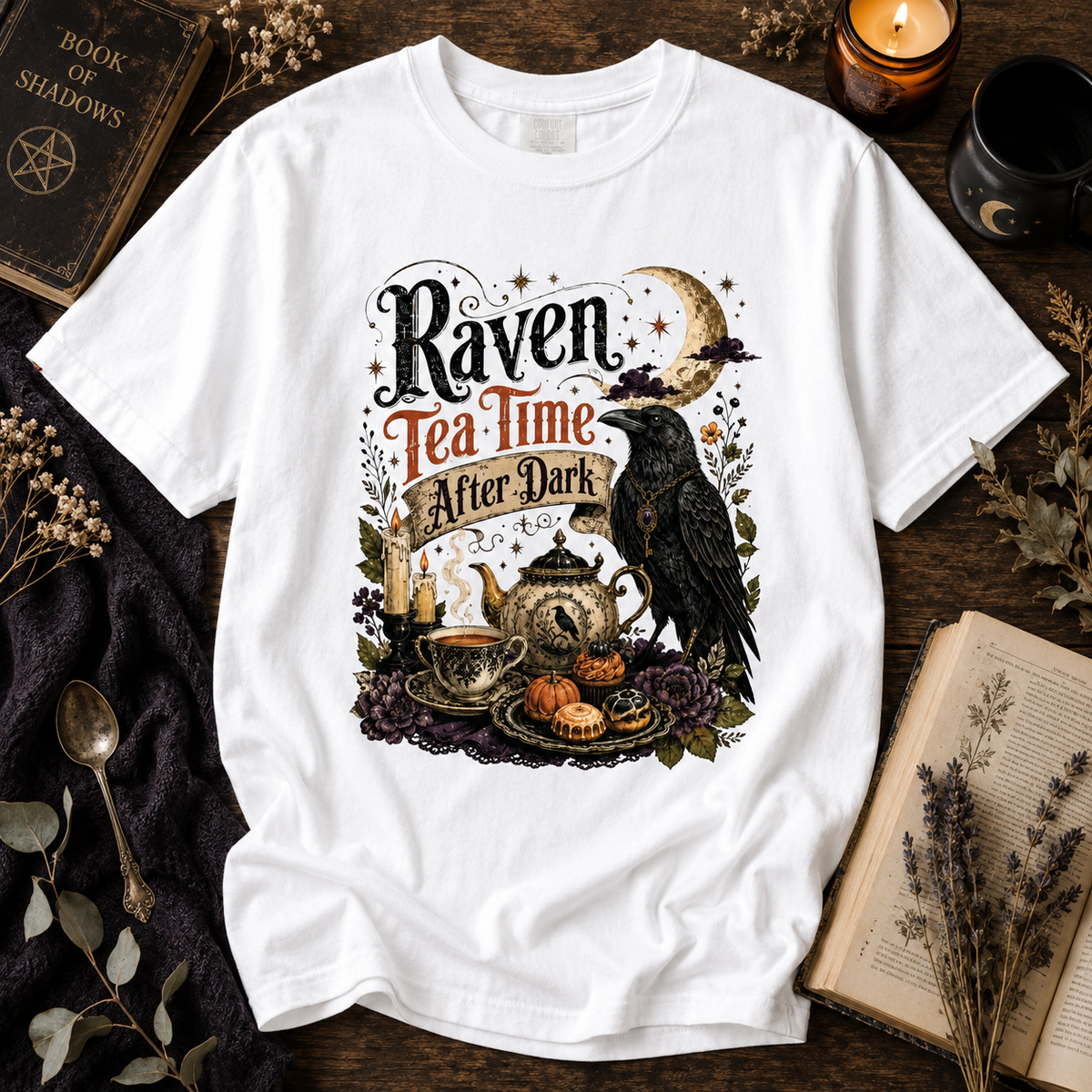 Raven Tea Time Shirt | Gothic After Dark Witchy Tee