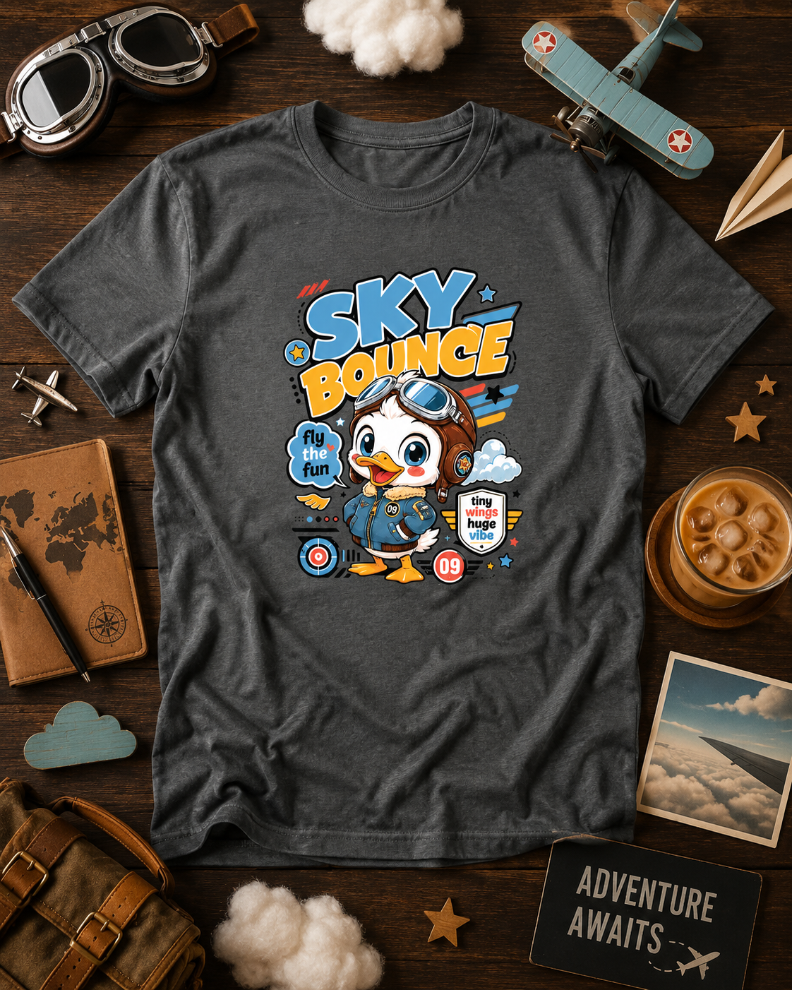 Duckling Aviator Graphic Tee Pilot Animal Gift