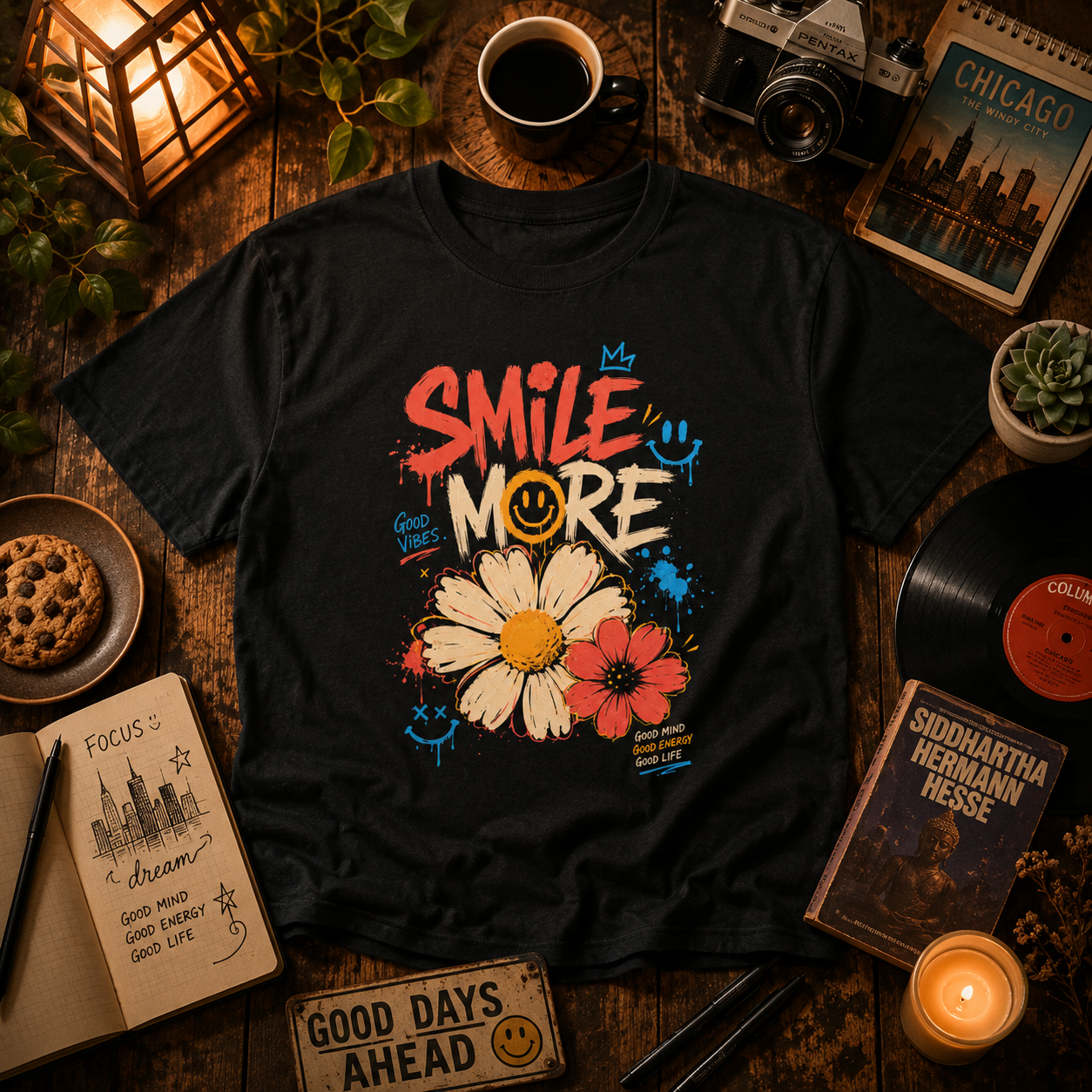 Smile More Flower Tee – Positive Daisy Graphic Shirt