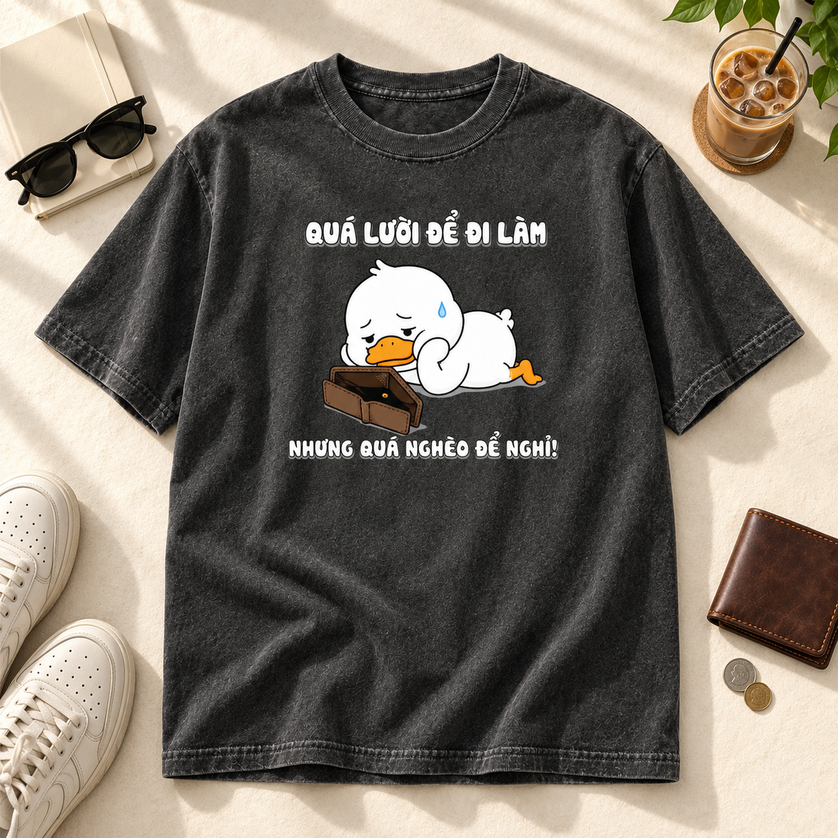 Too Lazy to Work Too Broke to Quit Funny Vietnamese Duck Graphic Youth Tee