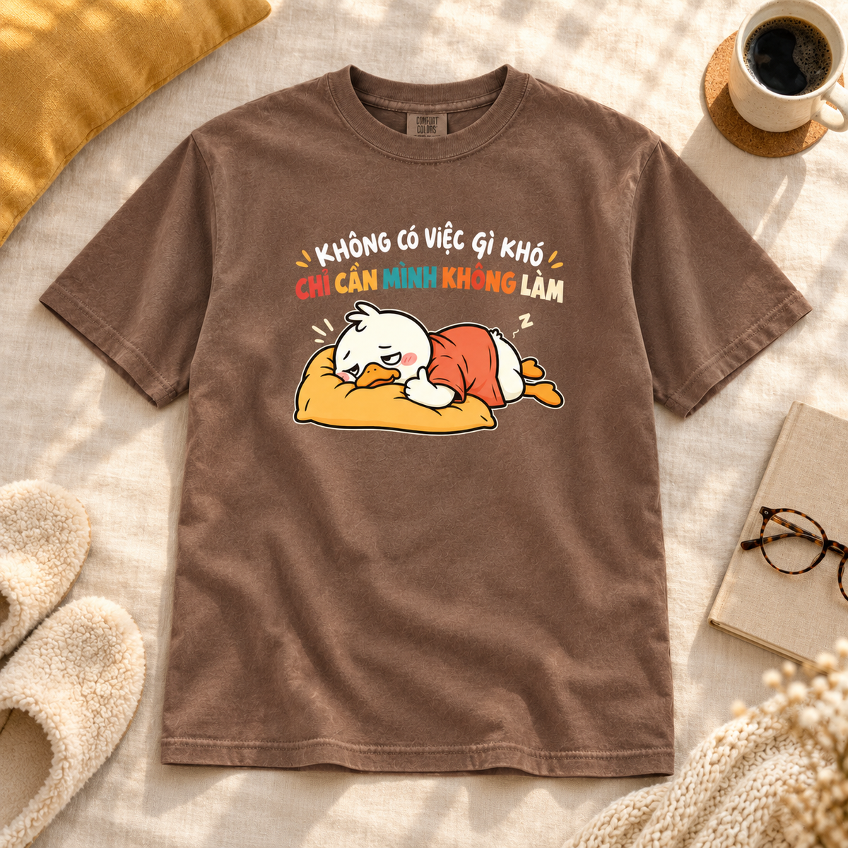 Nothing Is Difficult Lazy Duck Vietnamese Graphic Tee