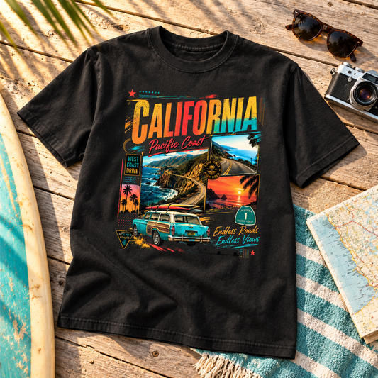 California Pacific Coast Highway Retro Travel Graphic Tee