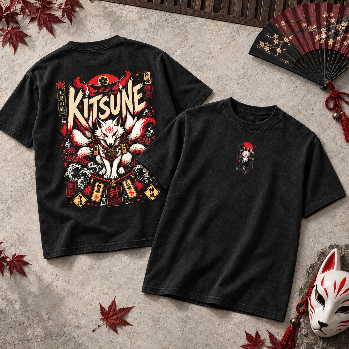 Kitsune Nine-Tailed Fox Japanese Mythology Graphic Tee