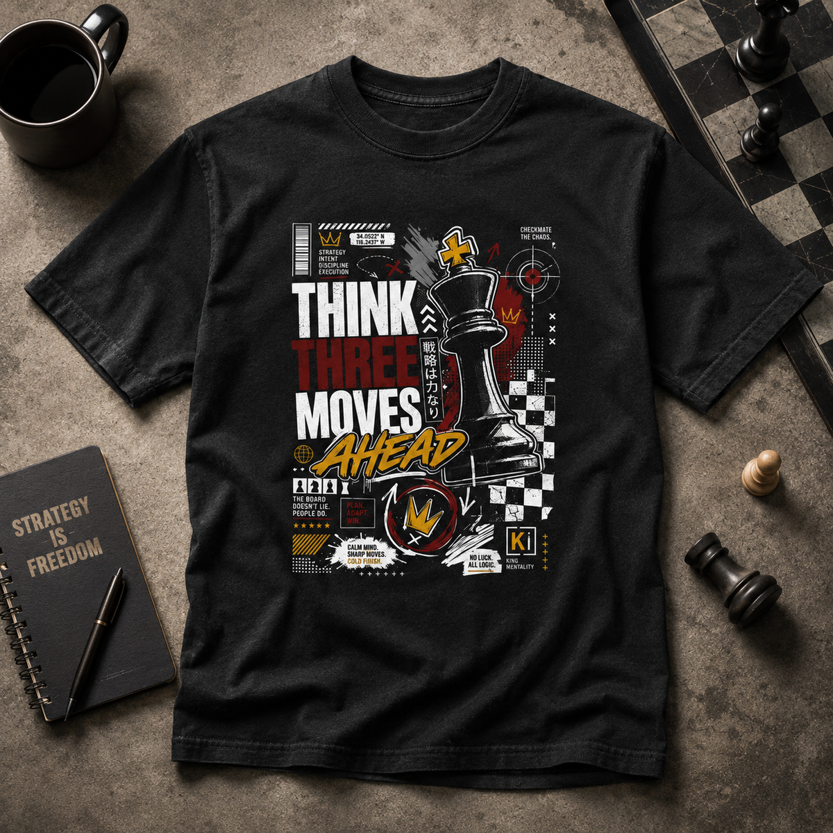 Think Three Moves Ahead Halftone Chess Graphic Tee