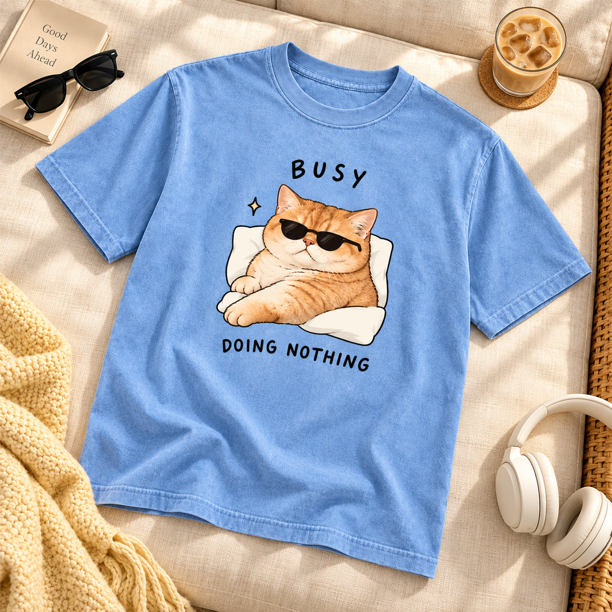 Busy Doing Nothing Funny Cat Graphic Tee