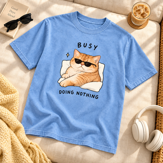 Busy Doing Nothing Funny Cat Graphic Tee