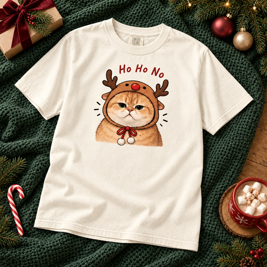 Ho Ho No Grumpy Reindeer Cat Christmas Graphic Tee