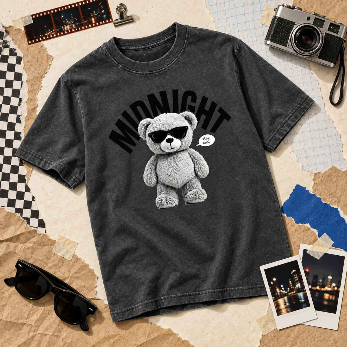 Midnight Stay Cool Teddy Bear Graphic Tee