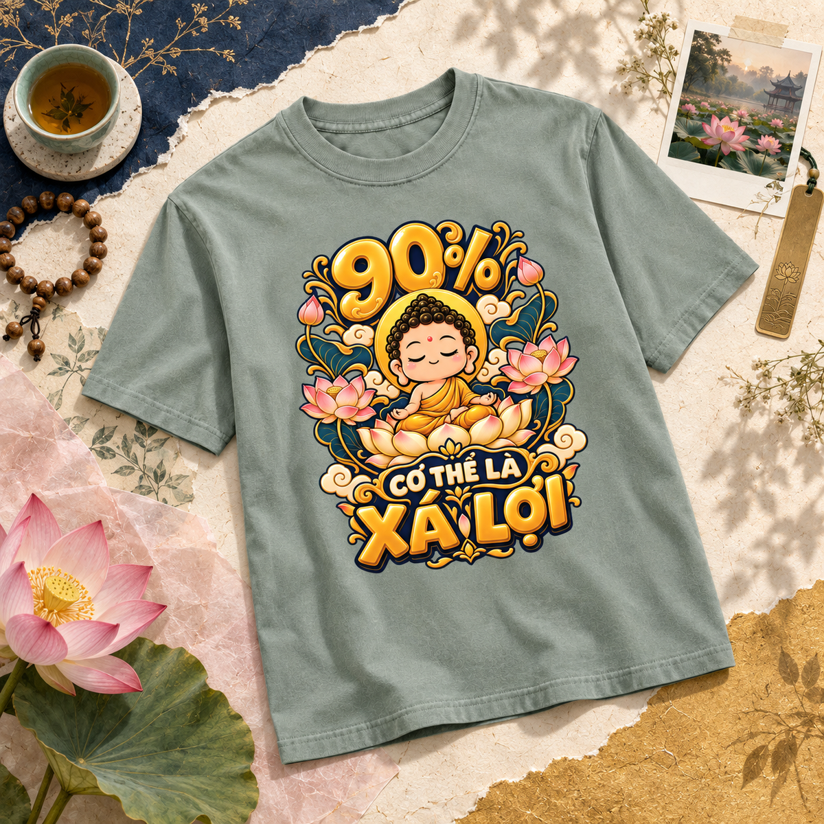 90% Cơ Thể Là Xá Lợi Chibi Buddha Vietnamese Graphic Tee