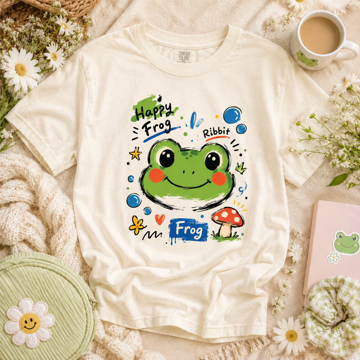 Happy Frog Cute Doodle Graphic Tee
