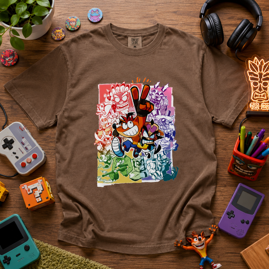 Retro Gaming Adventure Graphic Tee – Colorful Cartoon Gamer Shirt