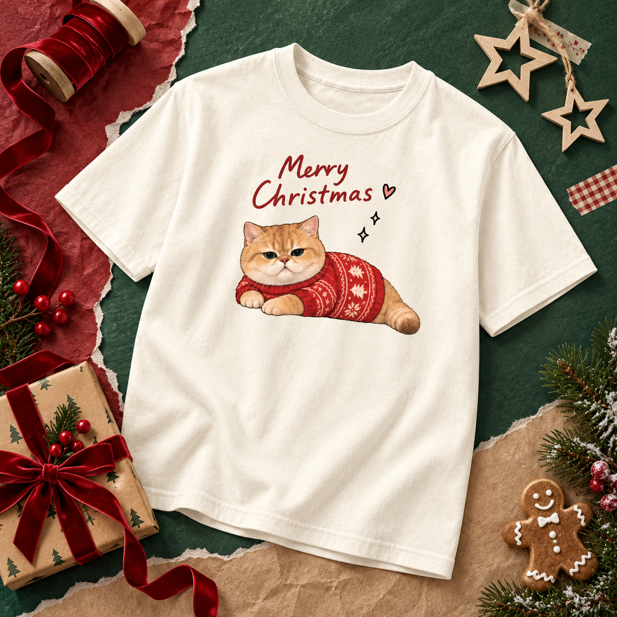 Merry Christmas Cat Graphic Tee – Cute Holiday Cat Shirt