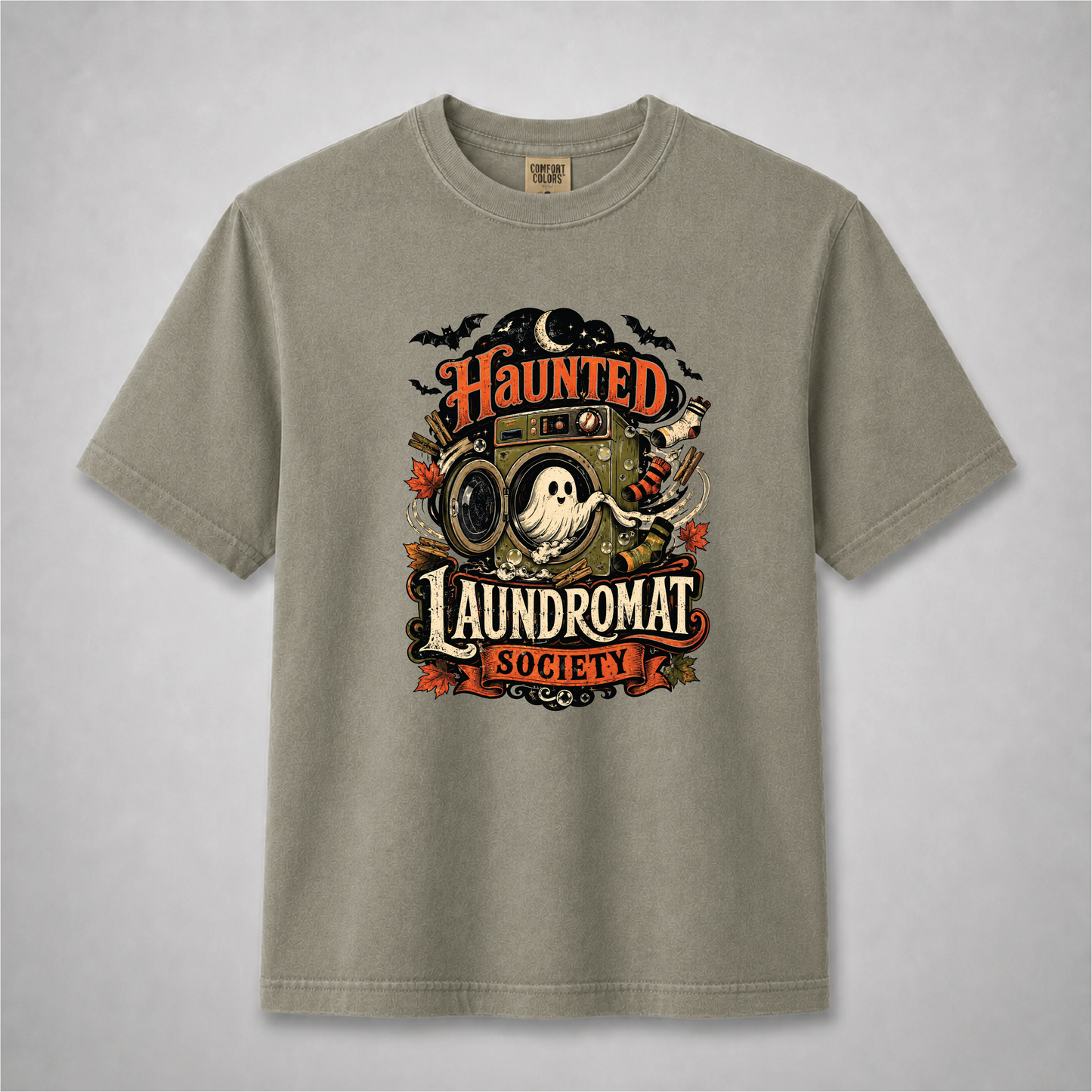 Haunted Laundromat Society Halloween T-Shirt – Retro Ghost Graphic Tee