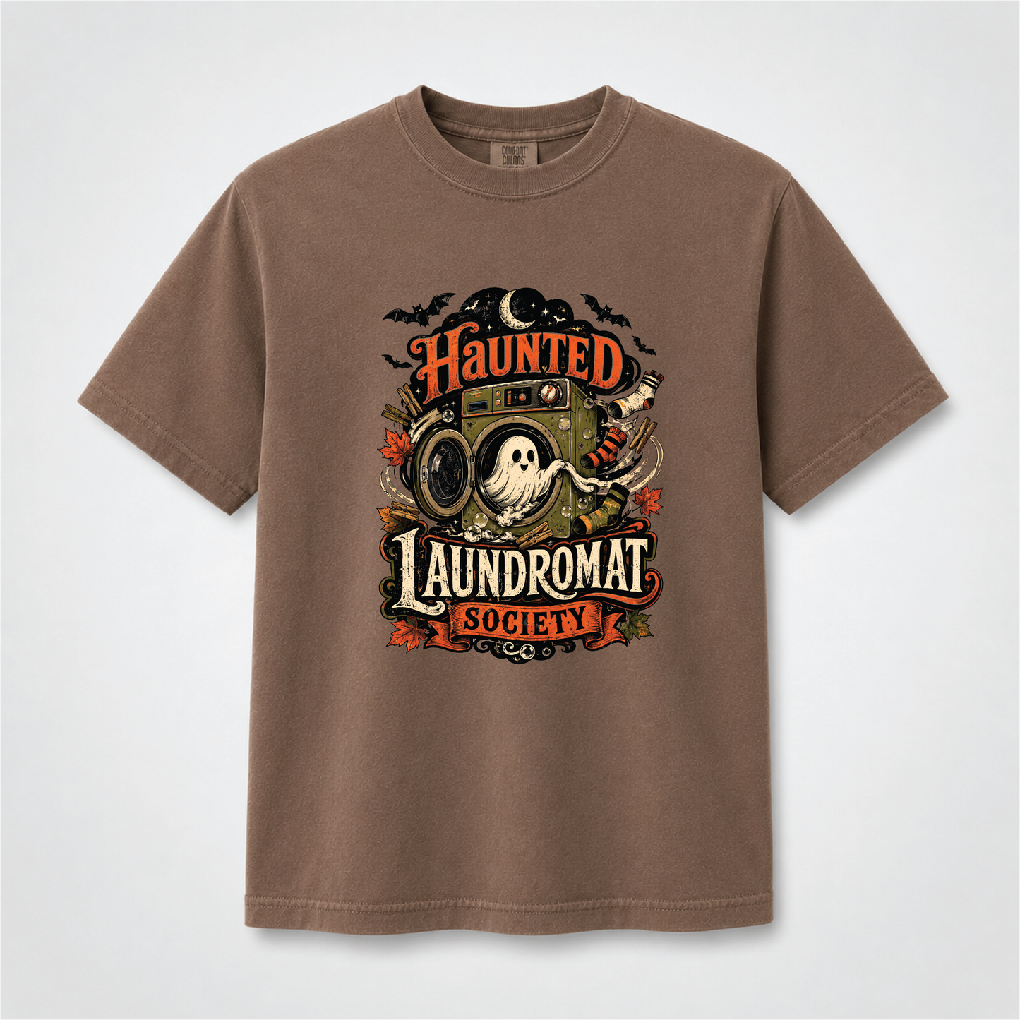 Haunted Laundromat Society Halloween T-Shirt – Retro Ghost Graphic Tee