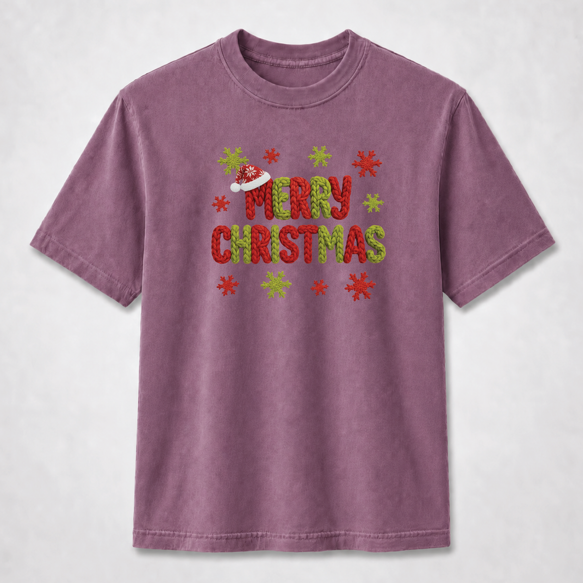 Merry Christmas Knitted Lettering Holiday Graphic Tee