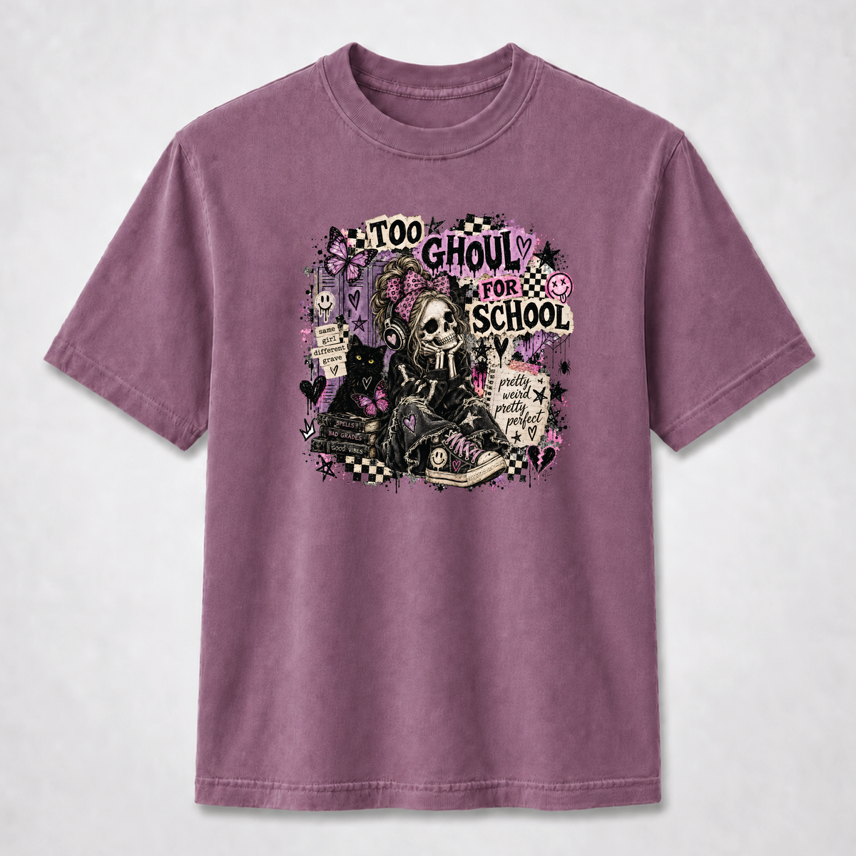Too Ghouly for School Gothic Skeleton Girl Graphic Tee