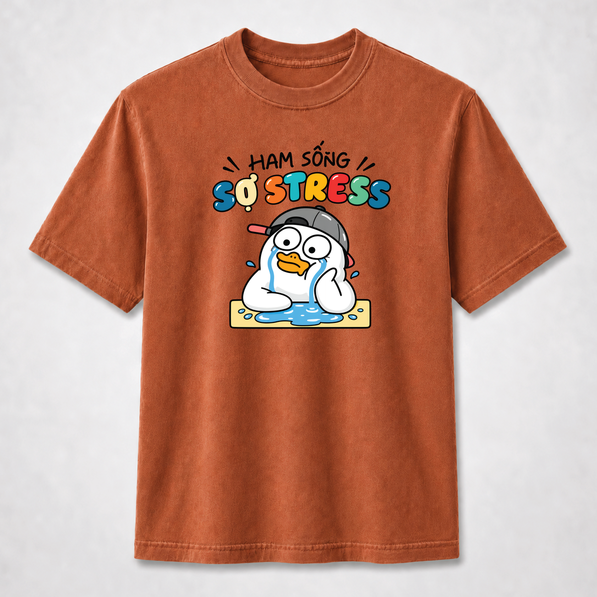 Ham Sống Sợ Stress Funny Crying Duck Graphic Tee