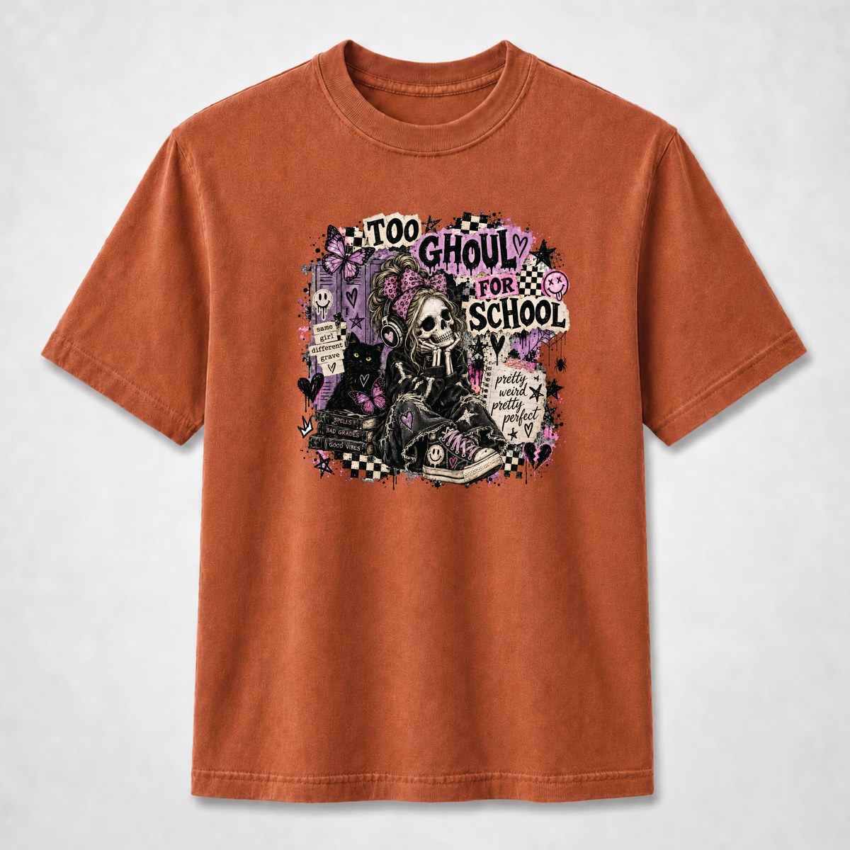 Too Ghouly for School Gothic Skeleton Girl Graphic Tee