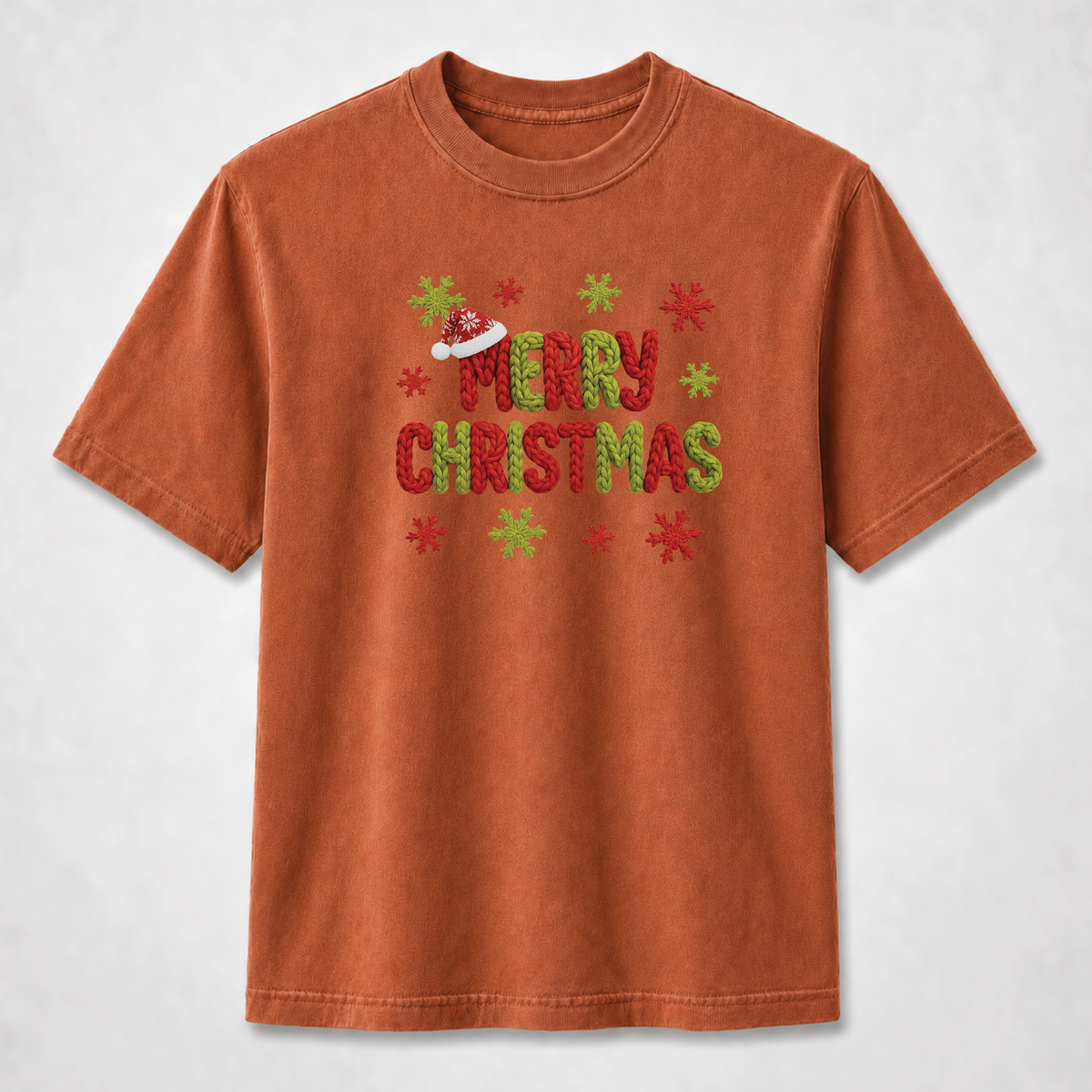 Merry Christmas Knitted Lettering Holiday Graphic Tee
