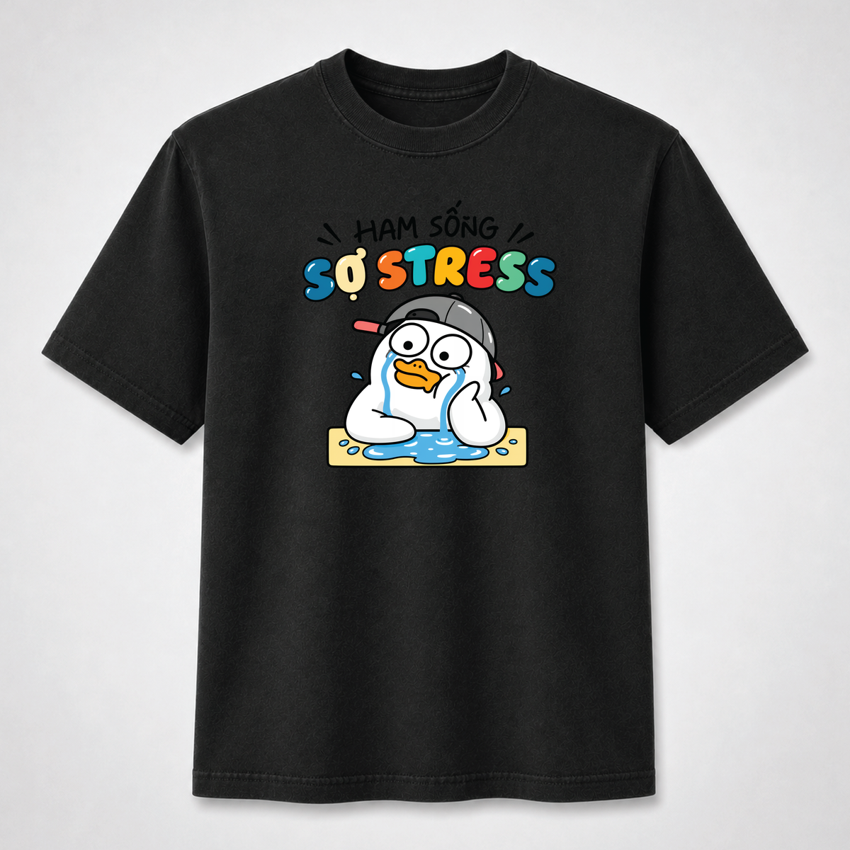 Ham Sống Sợ Stress Funny Crying Duck Graphic Tee