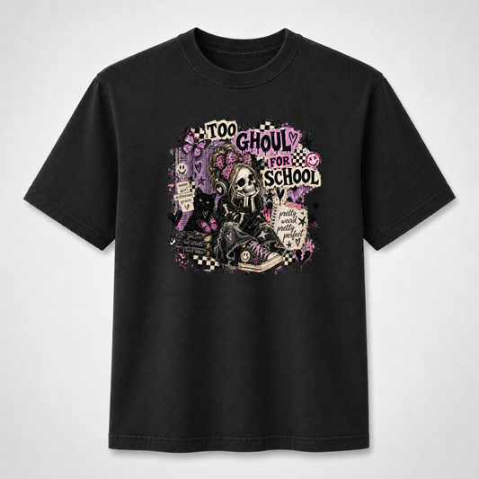 Too Ghouly for School Gothic Skeleton Girl Graphic Tee