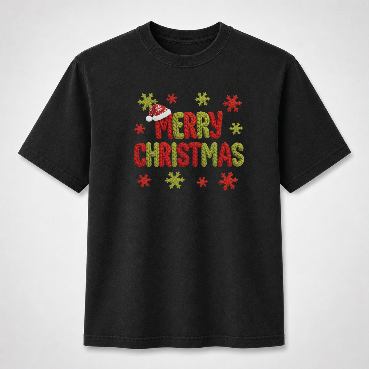 Merry Christmas Knitted Lettering Holiday Graphic Tee