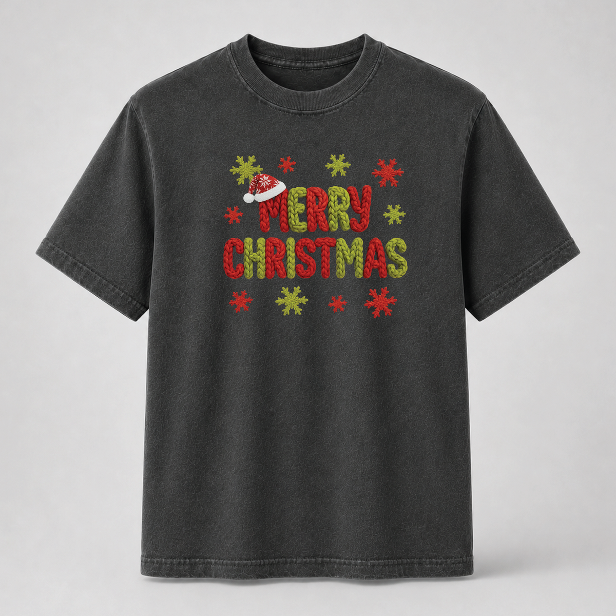 Merry Christmas Knitted Lettering Holiday Graphic Tee
