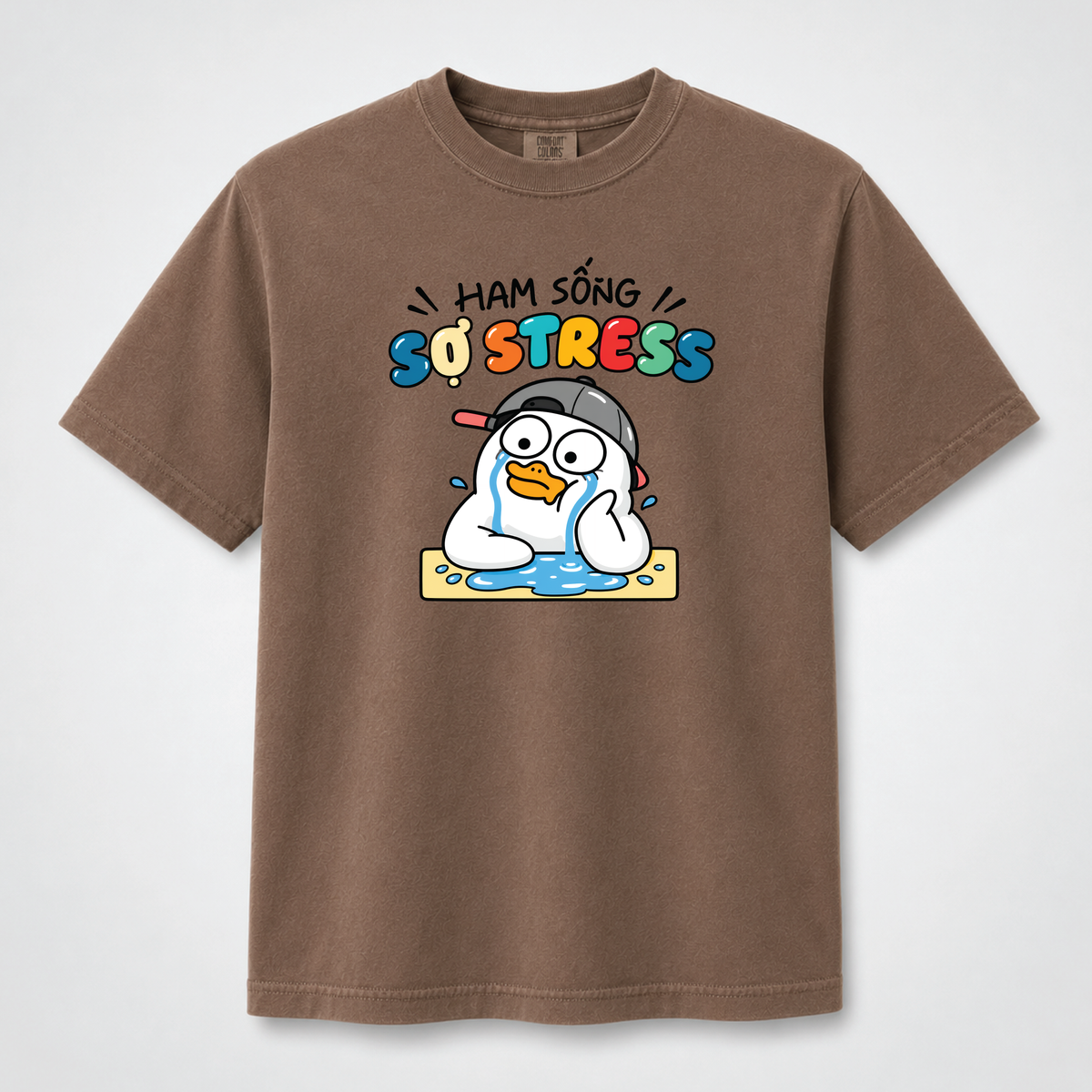 Ham Sống Sợ Stress Funny Crying Duck Graphic Tee