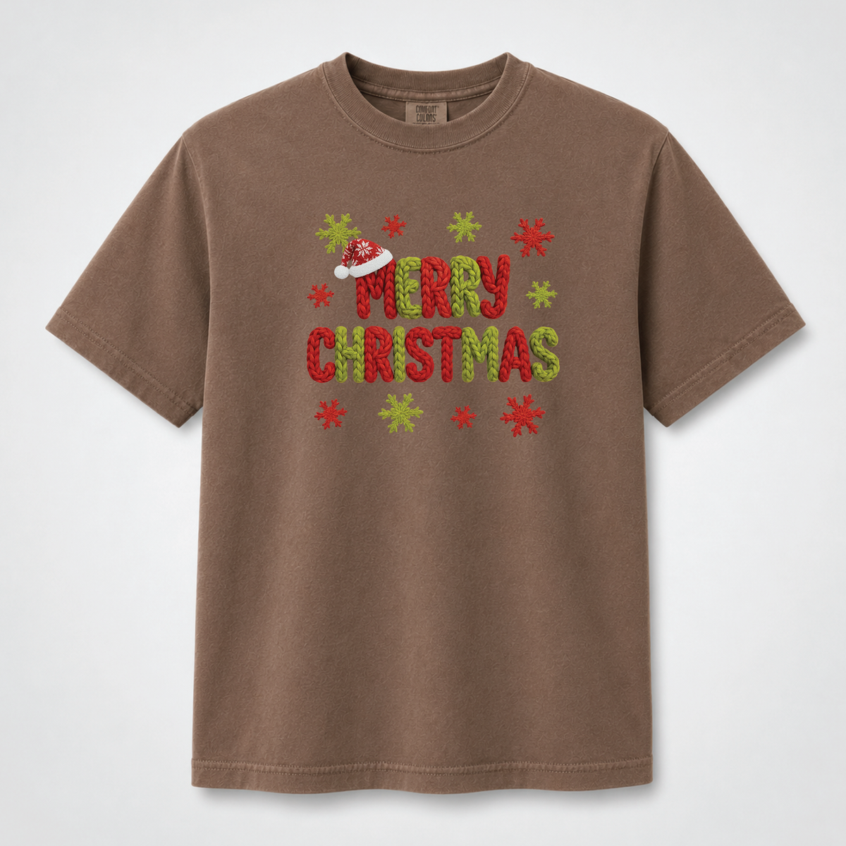 Merry Christmas Knitted Lettering Holiday Graphic Tee