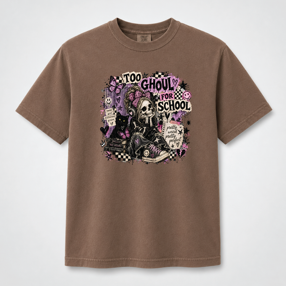 Too Ghouly for School Gothic Skeleton Girl Graphic Tee