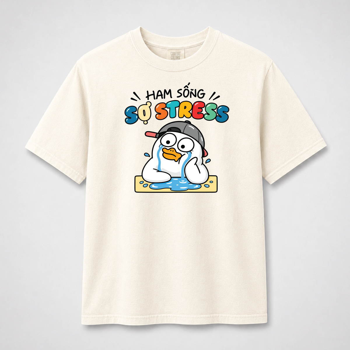 Ham Sống Sợ Stress Funny Crying Duck Graphic Tee