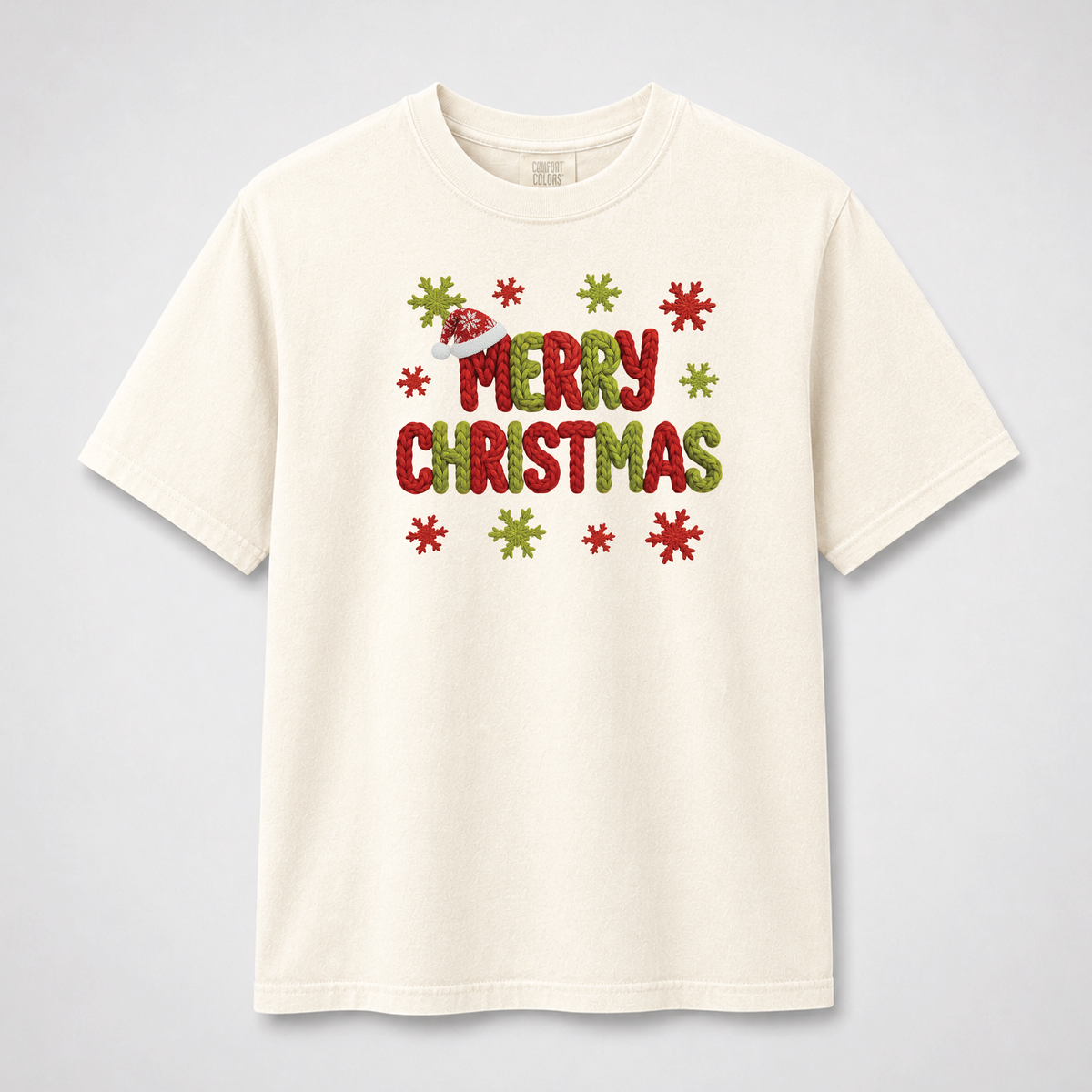 Merry Christmas Knitted Lettering Holiday Graphic Tee