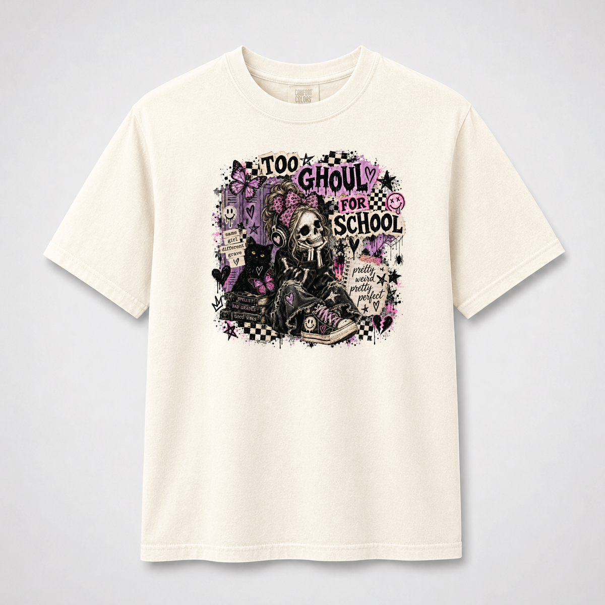 Too Ghouly for School Gothic Skeleton Girl Graphic Tee