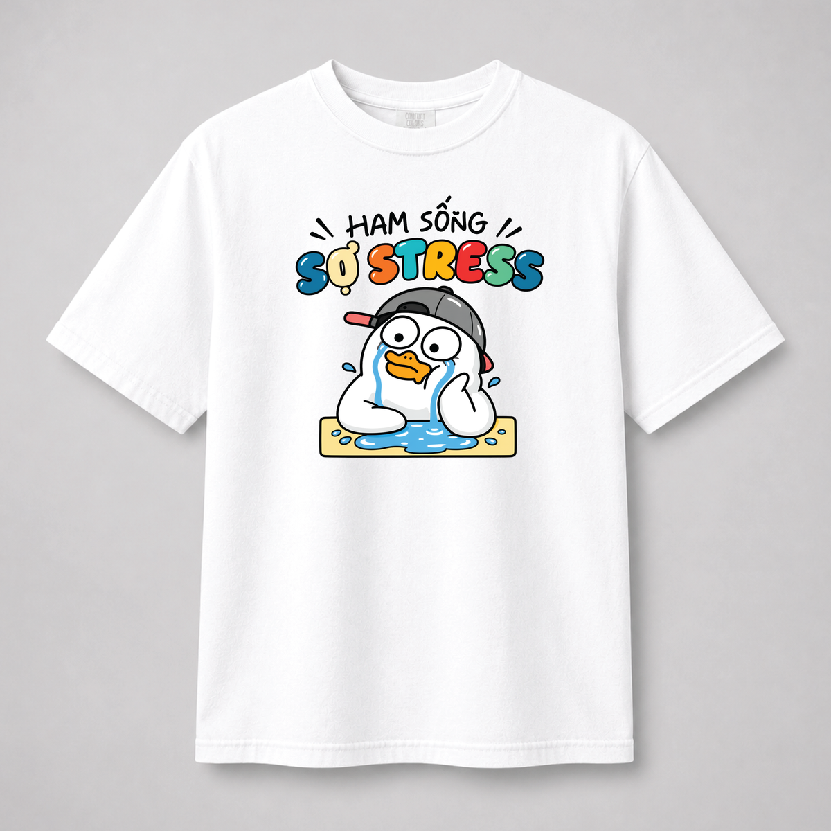 Ham Sống Sợ Stress Funny Crying Duck Graphic Tee